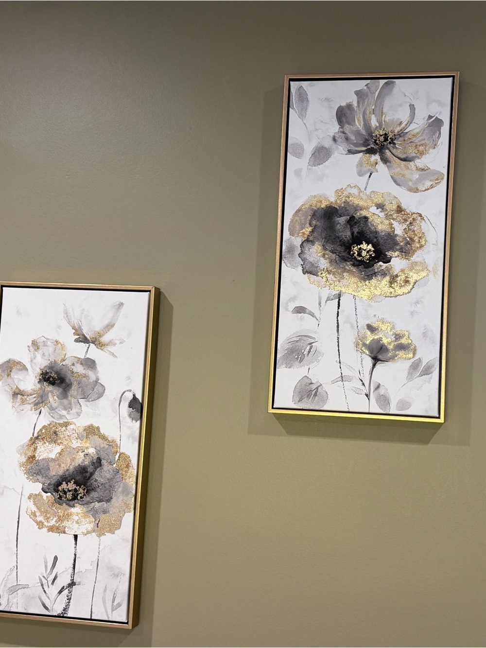 Gold and Gray Floral Wall Art Pair